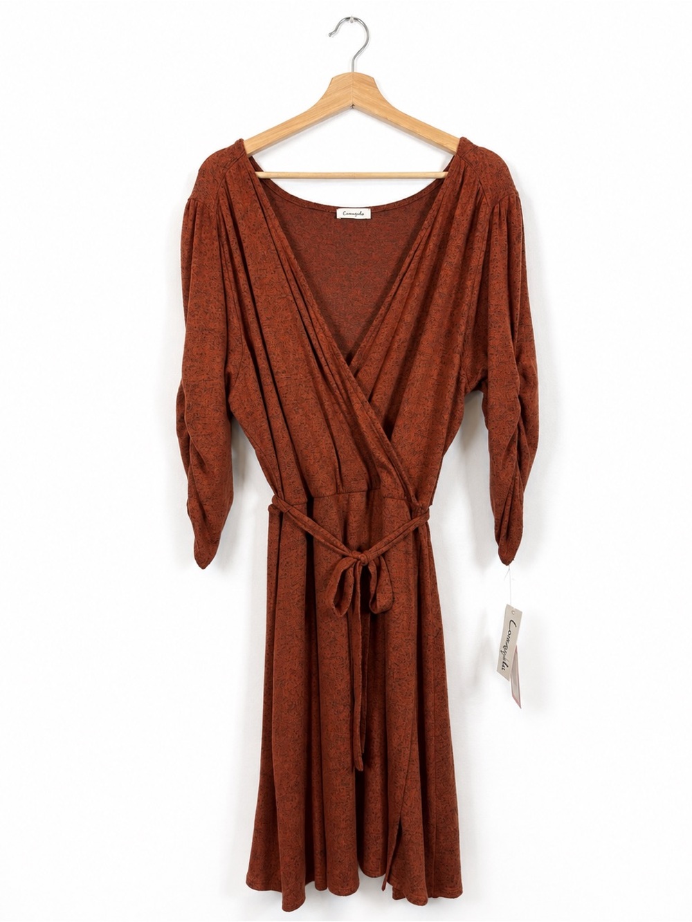 Loveappella Rust Faux Wrap Midi Dress Plus 2X Fall Autumn Wedding Casual Office